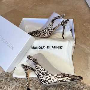 Manolo Blahnik Snakeskin Hair On Cheetah Sling-backs Like New